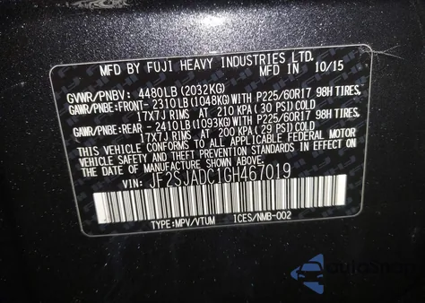 2016 Subaru Forester 2.5I Premium z USA, uszkodzony, nr VIN JF2SJADC1GH467019